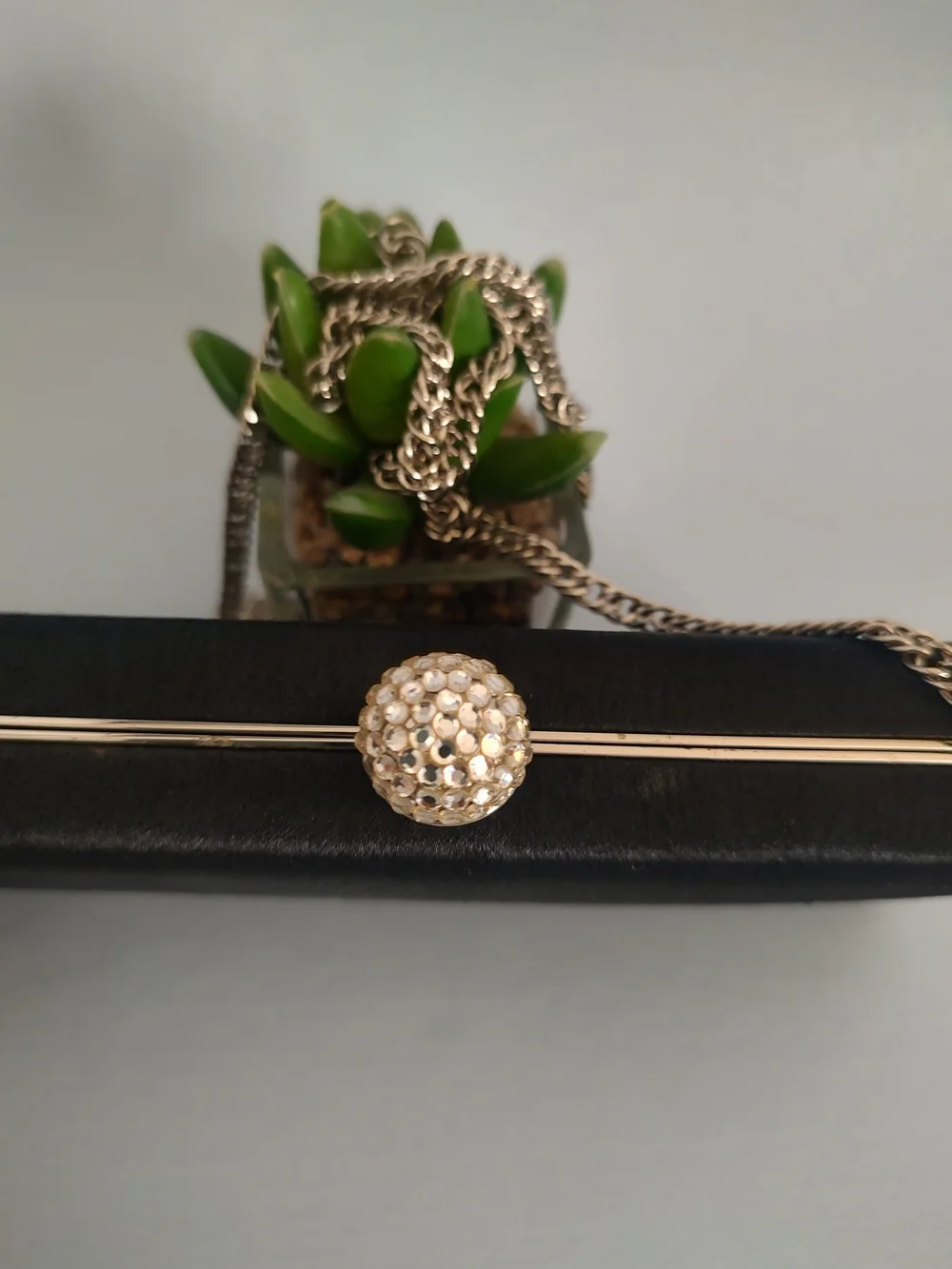Black Satin Evening Clutch with Jewel Accent